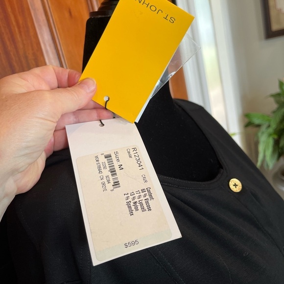 St. John Spa Black Jersey Button Roll Tab Sleeve Blouson Dress NWT $595 - Picture 4 of 10